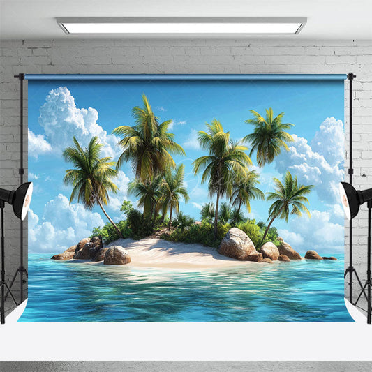 Lofaris Tranquil Tropical Island Scene Palm Trees Backdrop