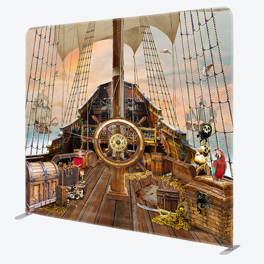 Lofaris Treasure Pirate Galleon Birthday Pillow Cover Backdrop