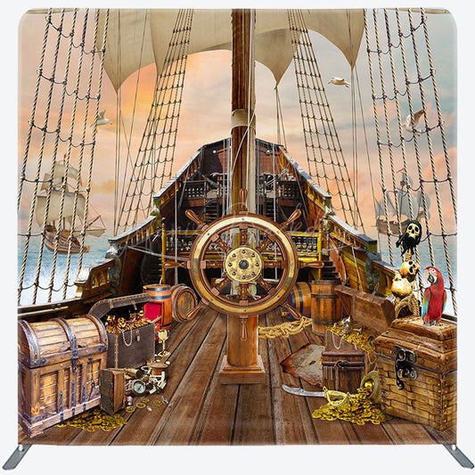 Lofaris Treasure Pirate Galleon Birthday Pillow Cover Backdrop