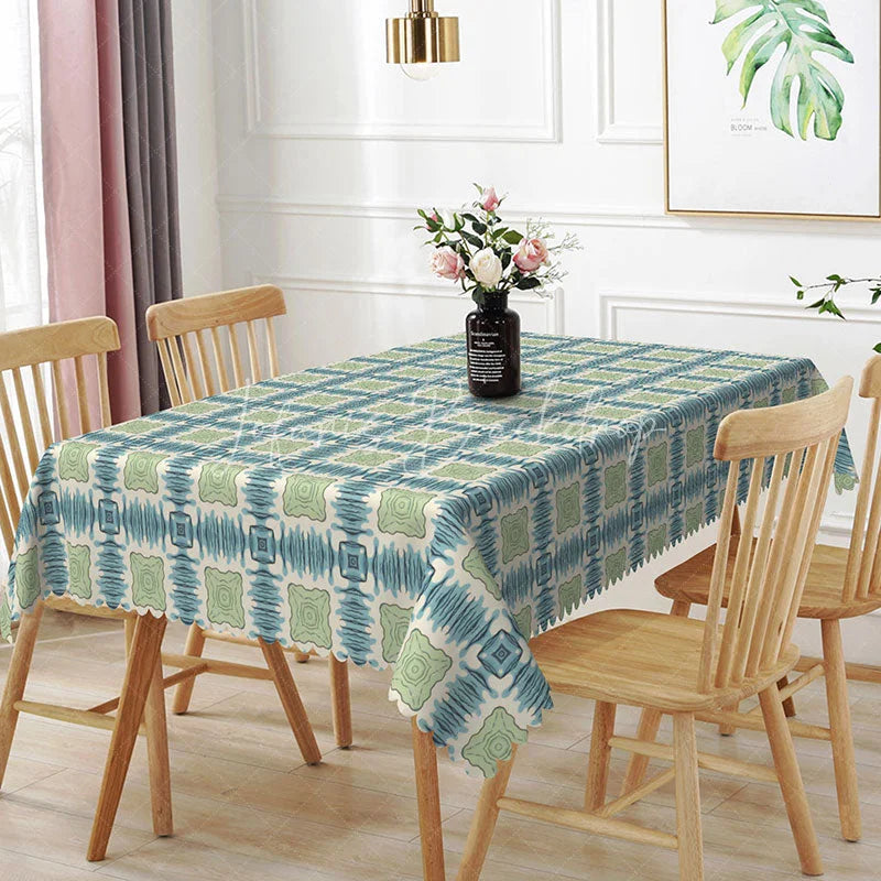 Lofaris Tribal Diamond Rectangle Tablecloth Sage Green Geometric Dining Table Cover Decor