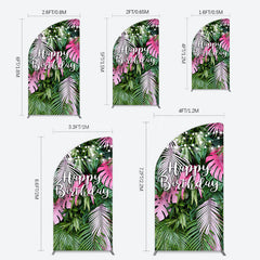 Lofaris Tribal Green Pink Monstera Birthday Half Moon Arch Backdrop