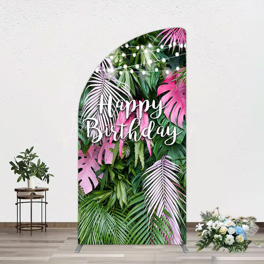 Lofaris Tribal Green Pink Monstera Birthday Half Moon Arch Backdrop