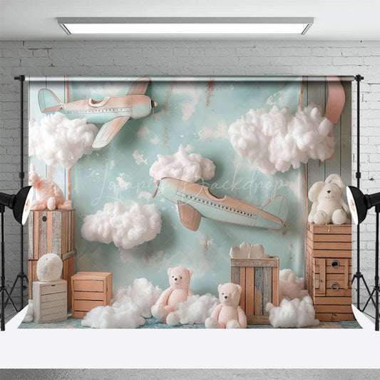 Lofaris Trip Begins Plane Teddy Clound Cake Smash Backdrop