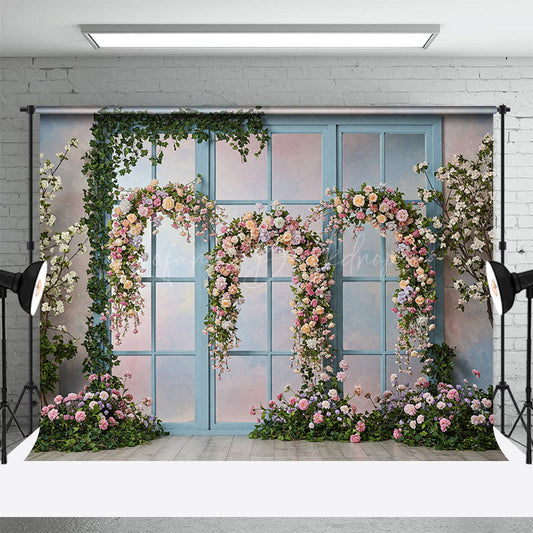 Lofaris Triple Floral Arch Blue Door Sweet Wedding Backdrop