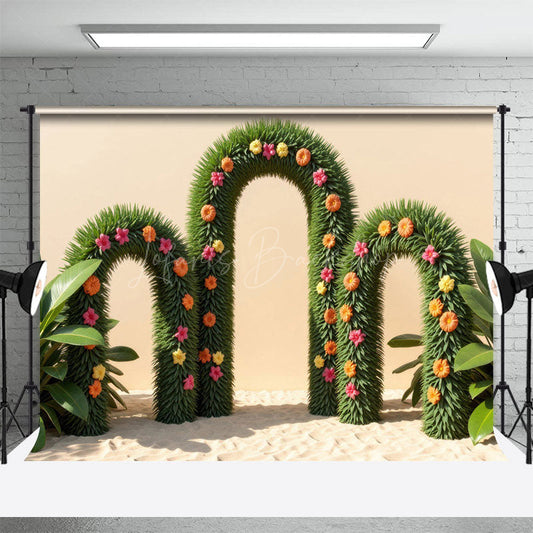 Lofaris Triple Floral Arch Door Summer Cake Smash Backdrop