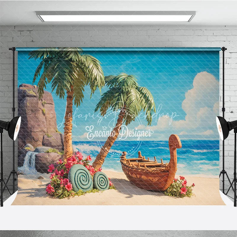 Lofaris Tropical Beach Backdrop Island Voyager Boat Photo Background Palm Trees Ocean Party Supplies for Luau Birthday