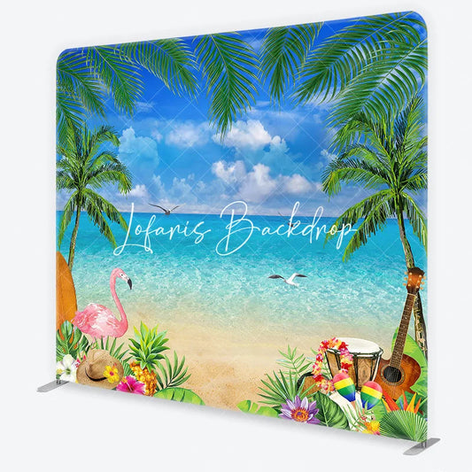 Lofaris Tropical Beach Flamingo Summer Luau Square Double-Sided Backdrop Hawaiian Island Aloha Party Decoration