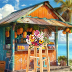 Lofaris Tropical Beach Fruit Stand Summer Backdrop Hanging Pineapples and Ocean View Photography Background