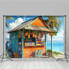 Lofaris Tropical Beach Fruit Stand Summer Backdrop Hanging Pineapples and Ocean View Photography Background