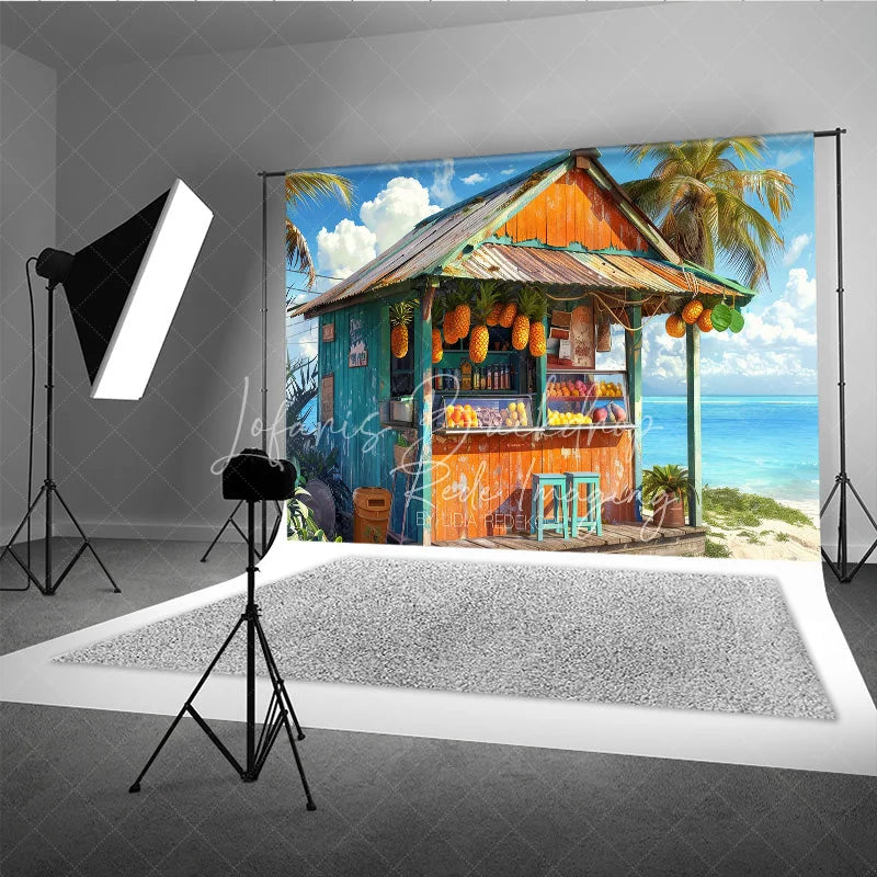 Lofaris Tropical Beach Fruit Stand Summer Backdrop Hanging Pineapples and Ocean View Photography Background