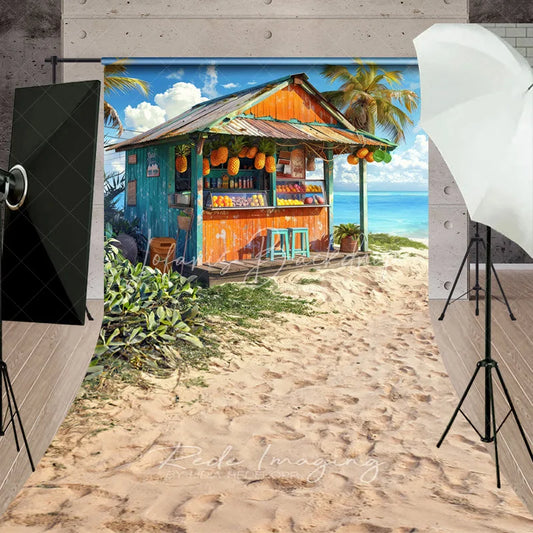 Lofaris Tropical Beach Fruit Stand Summer Photography Backdrop Ocean View Sand Sweep Portrait Studio Background