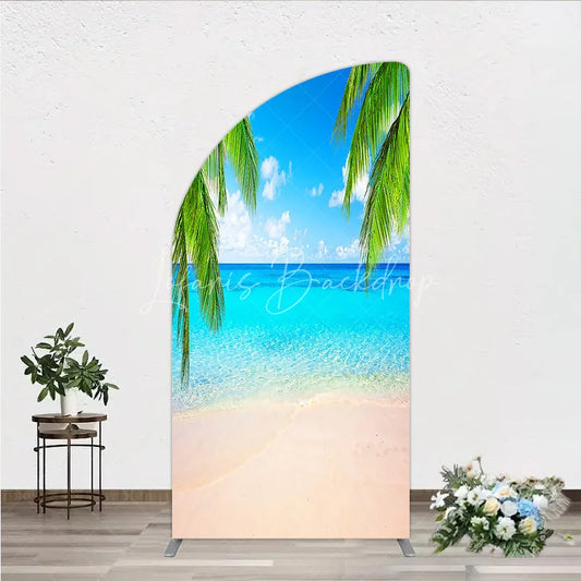 Lofaris Tropical Beach Half Moon Arch Backdrop with Blue Sky and Palm Trees Clear Ocean Water Sandy Shore