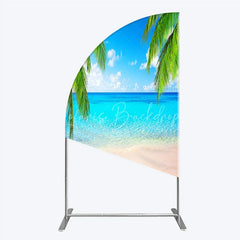 Lofaris Tropical Beach Half Moon Arch Backdrop with Blue Sky and Palm Trees Clear Ocean Water Sandy Shore