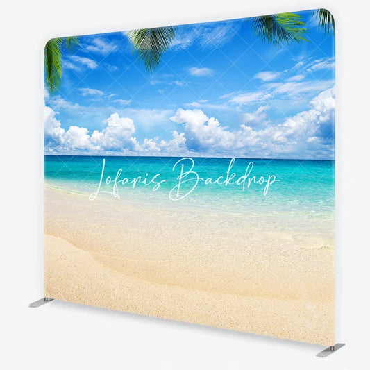 Lofaris Tropical Beach Paradise Square Double-Sided Backdrop with Blue Sky Turquoise Ocean and Sandy Shore