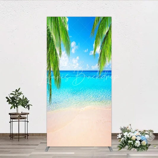 Lofaris Tropical Beach Rectangle Arch Backdrop with Palm Trees Clear Blue Ocean and Sunny Sky for Summer Party Decor