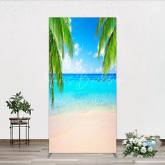 Lofaris Tropical Beach Rectangle Arch Backdrop with Palm Trees Clear Blue Ocean and Sunny Sky for Summer Party Decor