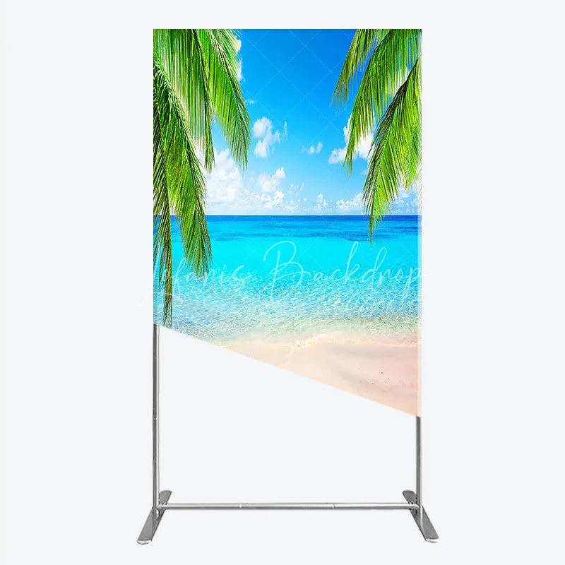 Lofaris Tropical Beach Rectangle Arch Backdrop with Palm Trees Clear Blue Ocean and Sunny Sky for Summer Party Decor