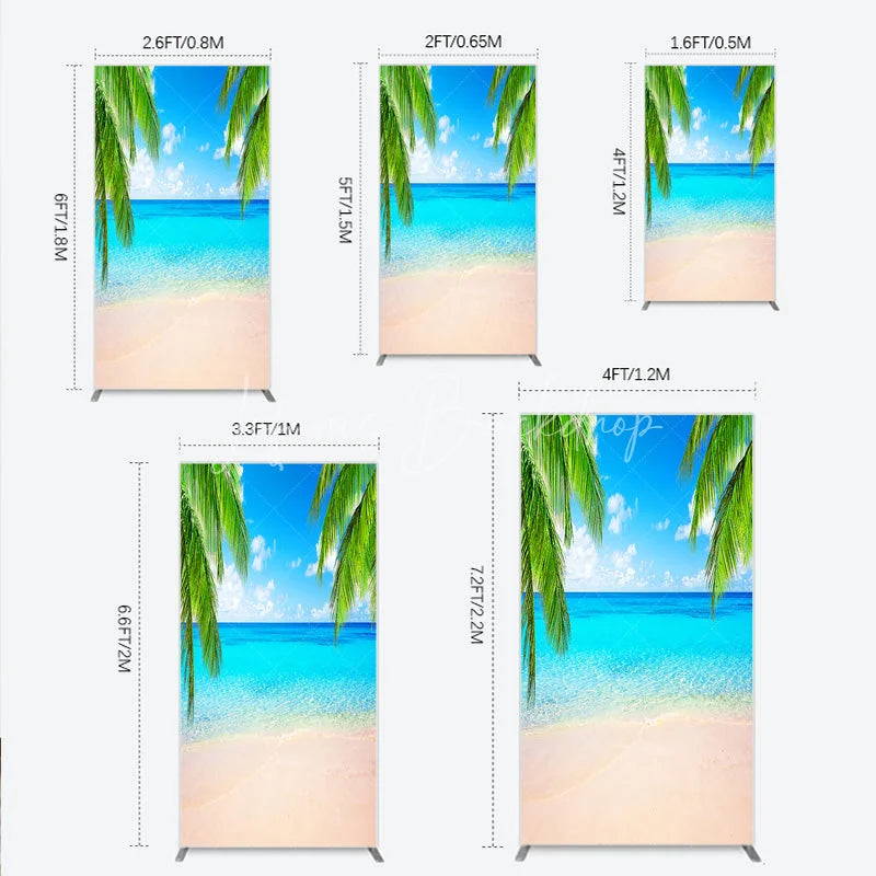Lofaris Tropical Beach Rectangle Arch Backdrop with Palm Trees Clear Blue Ocean and Sunny Sky for Summer Party Decor