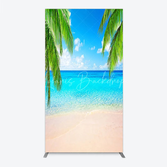 Lofaris Tropical Beach Rectangle Arch Backdrop with Palm Trees Clear Blue Ocean and Sunny Sky for Summer Party Decor