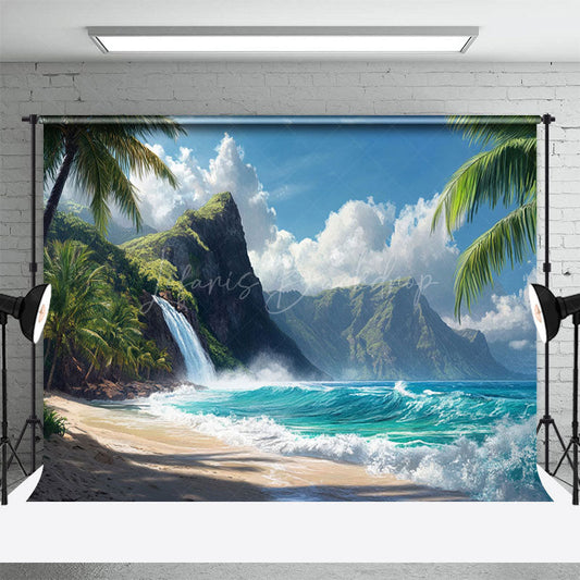 Lofaris Tropical Beach Scene Mountain Waterfall Backdrop