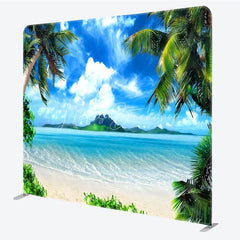 Lofaris Tropical Beach Tension Fabric Backdrop Palm Trees Blue Ocean Decor Summer Island Theme Background for Luau Party