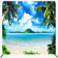 Lofaris Tropical Beach Tension Fabric Backdrop Palm Trees Blue Ocean Decor Summer Island Theme Background for Luau Party