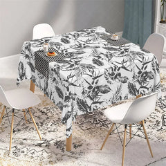 Lofaris Tropical Black and White Palm Leaf Rectangle Tablecloth Exotic Sketch Botanical Table Cover