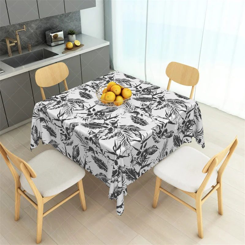 Lofaris Tropical Black and White Palm Leaf Rectangle Tablecloth Exotic Sketch Botanical Table Cover