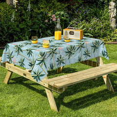 Lofaris Tropical Flamingo Rectangle Tablecloth with Palm Trees Blue Hawaiian Luau Summer Beach Party Dining Decor