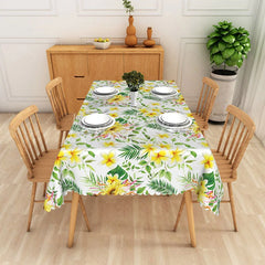 Lofaris Tropical Floral Rectangle Tablecloth Yellow Plumeria and Palm Leaves Pattern for Summer Luau Party Decor