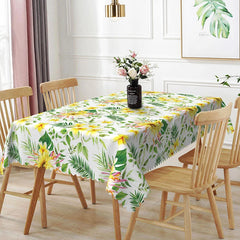 Lofaris Tropical Floral Rectangle Tablecloth Yellow Plumeria and Palm Leaves Pattern for Summer Luau Party Decor