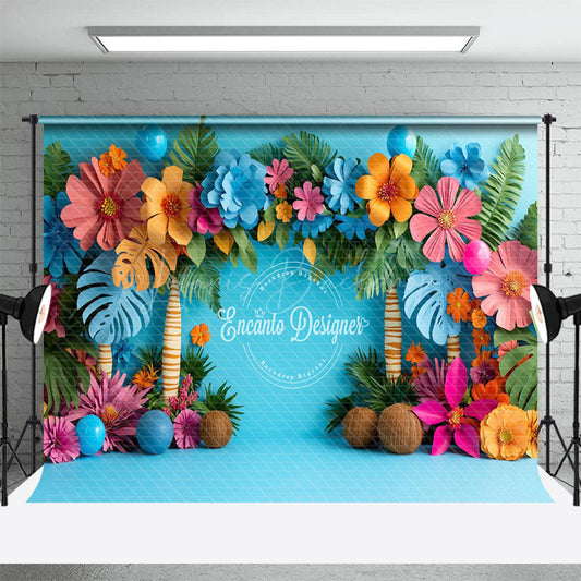 Lofaris Tropical Flowers Blue Summer Backdrop For Photo Studio