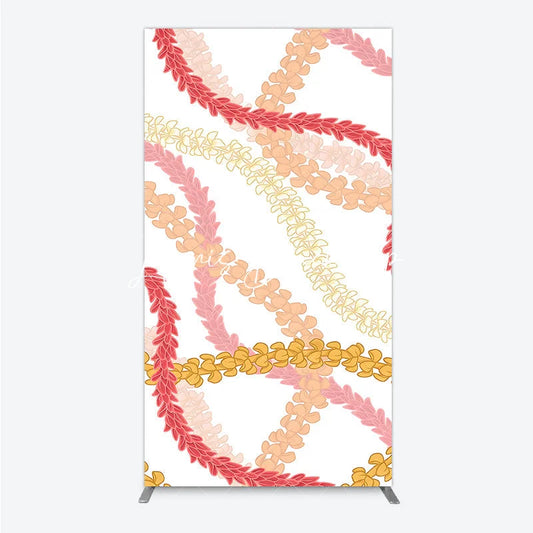Lofaris Tropical Hawaiian Flower Lei Pattern Rectangle Arch Backdrop Vibrant Red Pink Orange Yellow Luau Summer Party Decor