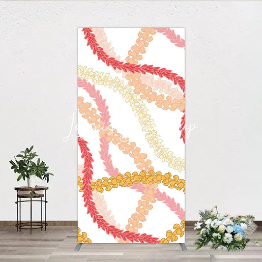 Lofaris Tropical Hawaiian Flower Lei Pattern Rectangle Arch Backdrop Vibrant Red Pink Orange Yellow Luau Summer Party Decor