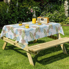 Lofaris Tropical Leaf Rectangle Tablecloth Blue and Brown Palm Fronds Modern Summer Hawaiian Kitchen Dining Decor
