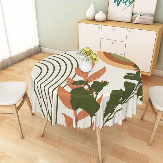 Lofaris Tropical Leaf Round Tablecloth with Green Stripes for Summer Jungle and Modern Botanical Decor