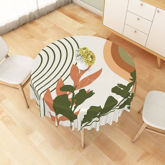 Lofaris Tropical Leaf Round Tablecloth with Green Stripes for Summer Jungle and Modern Botanical Decor