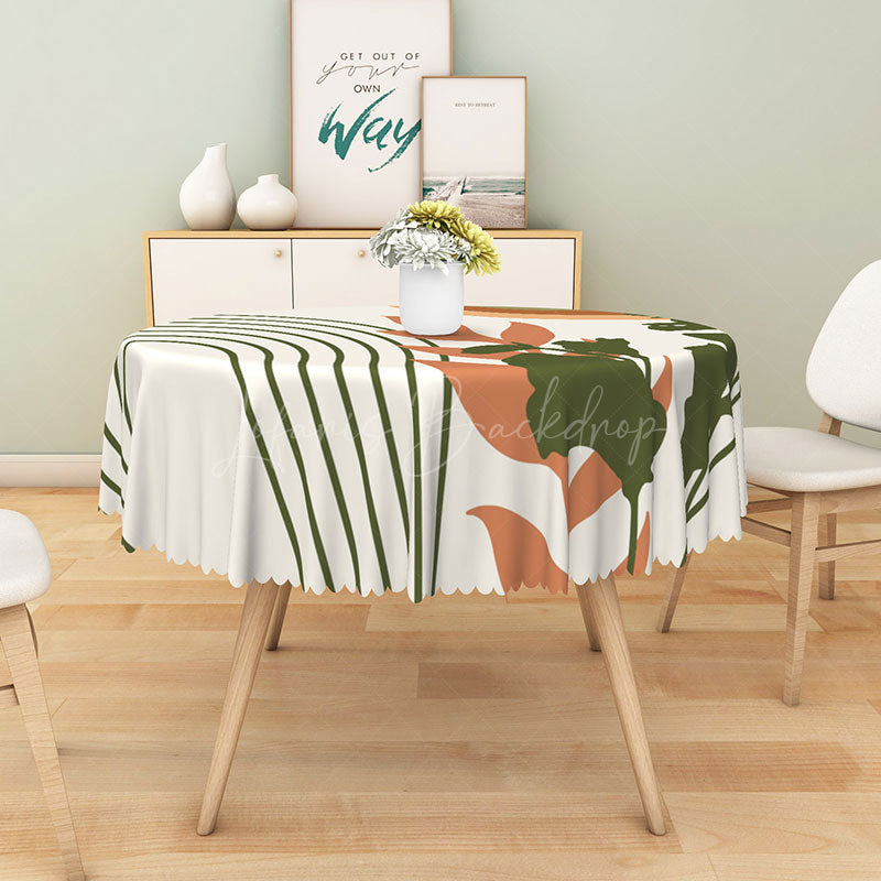 Lofaris Tropical Leaf Round Tablecloth with Green Stripes for Summer Jungle and Modern Botanical Decor