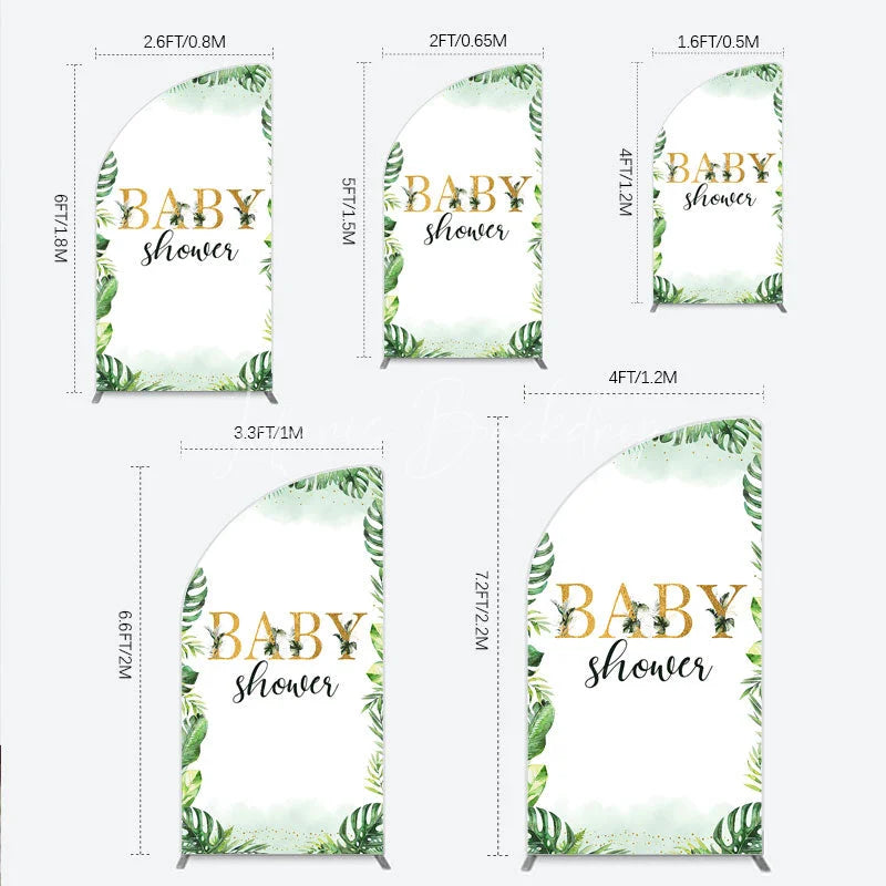Lofaris Tropical Leaves Baby Shower Half Moon Arch Backdrop Safari Greenery Gold Glitter Party Decoration Jungle Plant Background