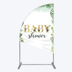 Lofaris Tropical Leaves Baby Shower Half Moon Arch Backdrop Safari Greenery Gold Glitter Party Decoration Jungle Plant Background