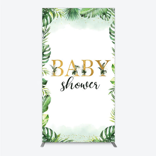 Lofaris Tropical Leaves Baby Shower Rectangle Backdrop Safari Greenery Gold Glitter Party Decoration Jungle Plant Background