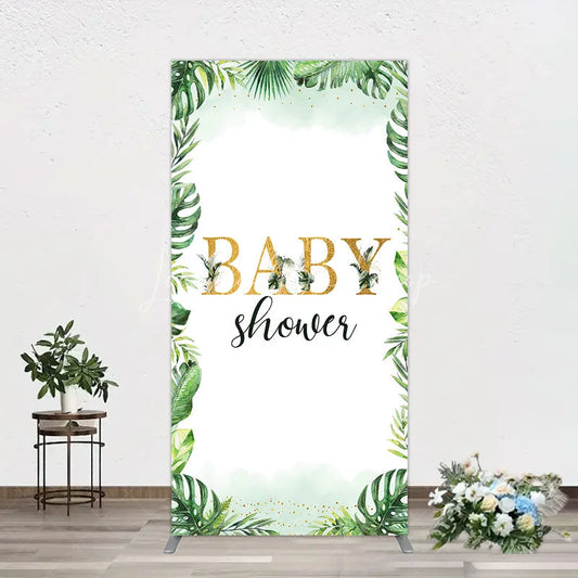 Lofaris Tropical Leaves Baby Shower Rectangle Backdrop Safari Greenery Gold Glitter Party Decoration Jungle Plant Background