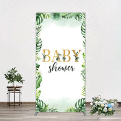 Lofaris Tropical Leaves Baby Shower Rectangle Backdrop Safari Greenery Gold Glitter Party Decoration Jungle Plant Background