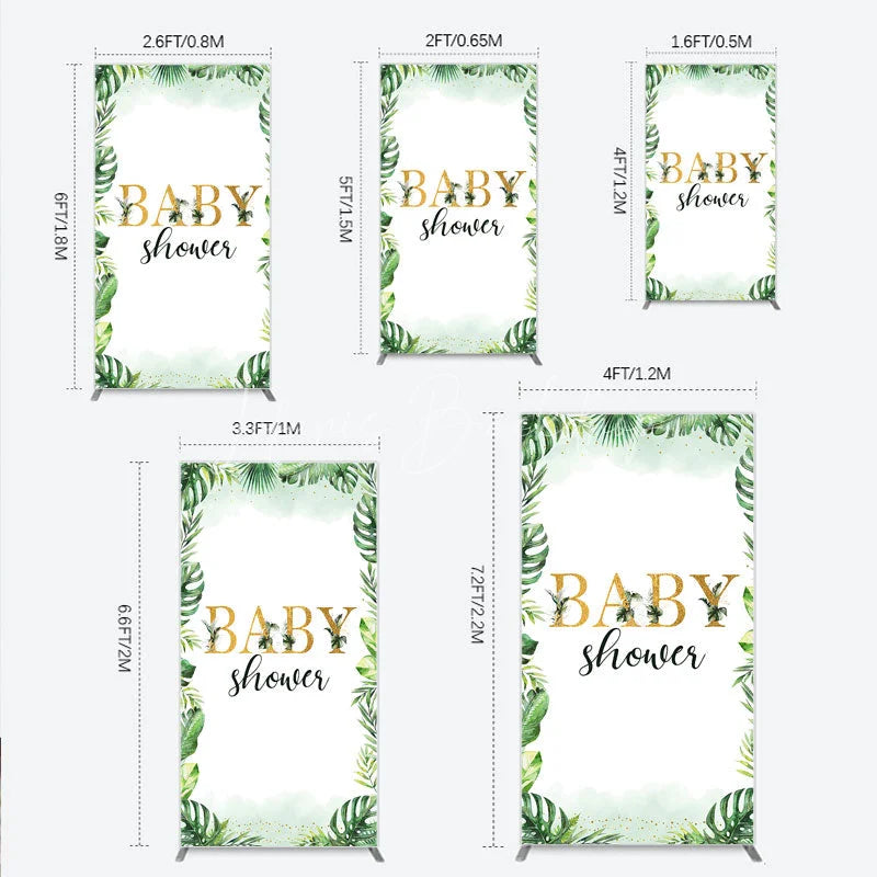 Lofaris Tropical Leaves Baby Shower Rectangle Backdrop Safari Greenery Gold Glitter Party Decoration Jungle Plant Background