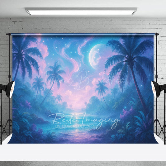 Lofaris Tropical Midnight Blue Lake Natural Scene Backdrop
