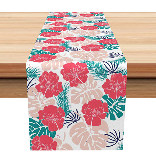 Lofaris Tropical Monstera and Floral Summer Table Runner for Hawaiian Botanical Jungle Themed Party Decor