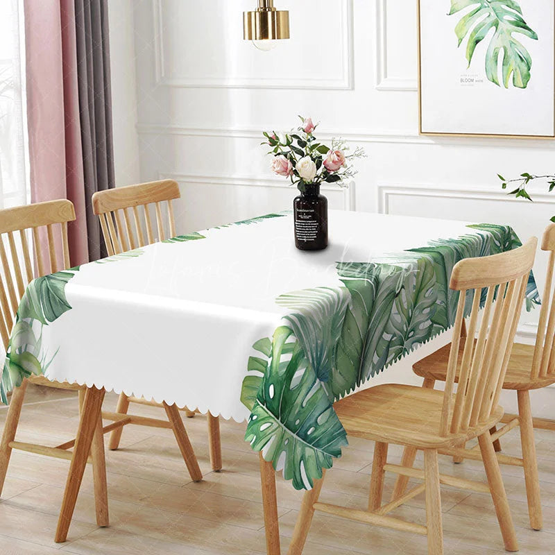 Lofaris Tropical Monstera and Palm Leaf Rectangle Tablecloth Watercolor Jungle Foliage Table Cover Luau Party Decor