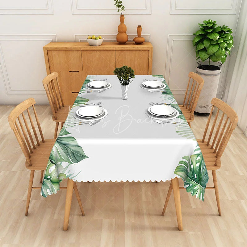 Lofaris Tropical Monstera and Palm Leaf Rectangle Tablecloth Watercolor Jungle Foliage Table Cover Luau Party Decor