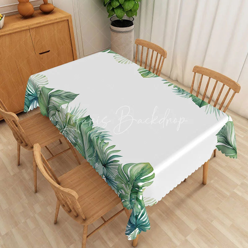 Lofaris Tropical Monstera and Palm Leaf Rectangle Tablecloth Watercolor Jungle Foliage Table Cover Luau Party Decor