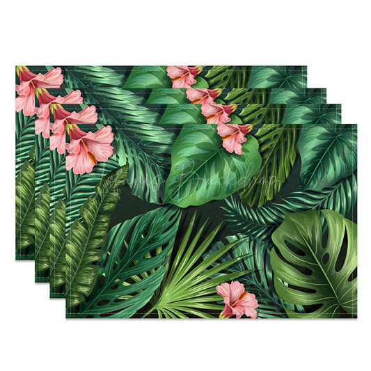 Lofaris Tropical Monstera Leaf Placemats Set of 4 Green Hawaiian Palm Leaves for Summer Luau Party Decor